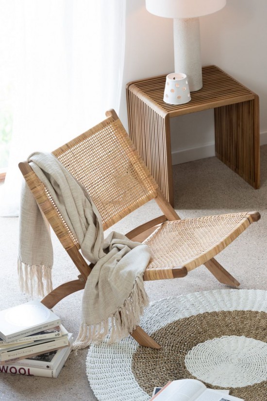 J-Line Folding Chair Rattan/Teak Natural.