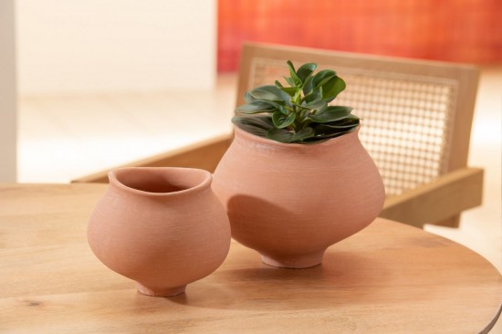 Jolipa Cachepot Kaia Rond Ciment Terracotta Large.