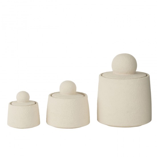 J-Line J Line pots potiches avec couvecle Jolipa Set 3 Pot Decoratif Maris Ciment Creme.