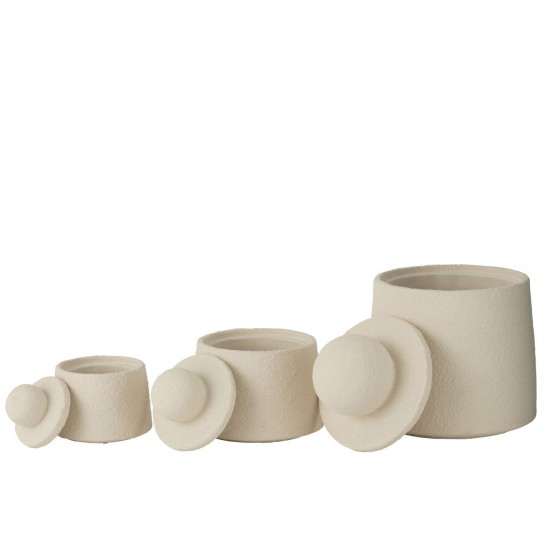 Jolipa Set 3 Pot Decoratif Maris Ciment Creme.