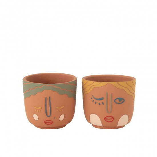 J Line Cachepot Double Visage Ciment Mix Large L14xB14xH13 cm JLine 53068 by Jolipa 53068 Assortiment de 2 pcs.