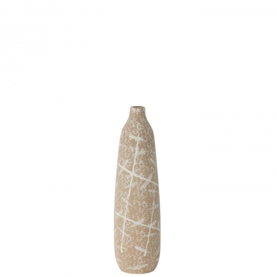 J Line Vase Dune Fin Gres Beige Blanc Small L13xB13xH45 cm JLine 53145 by Jolipa 53145.