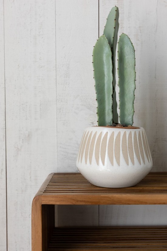 J-Line J Line cachepots de fleur Cachepot Kai Gres Beige Blanc Large.