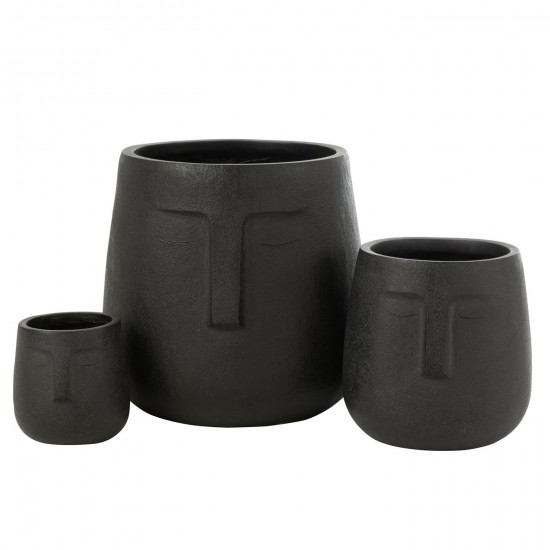 J Line Set De 3 Cachepots Moai Argile Noir L45xB44xH43 cm JLine 53158 by Jolipa 53158.