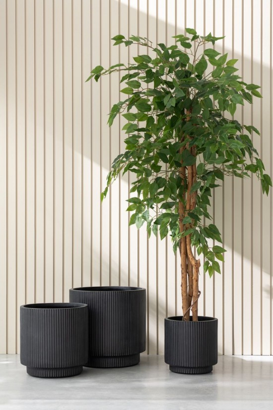 Jolipa Set De 3 Cachepots Misty Argile Noir.