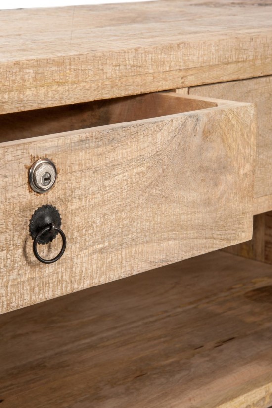 J-Line J Line Bar Industriel 3 Tiroirs En Bois Massif Naturel 180X55X105Cm J Line Meuble bar Moulins de Bouvet J Line armoire.