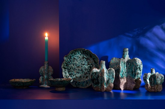 Jolipa Vase Chandelier Naga Ceramique Azur Marron.