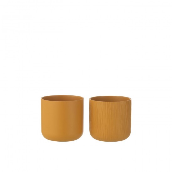 J Line Cachepot Gen Ceramique Ocre Medium L15xB15xH15 cm JLine 53273 by Jolipa 53273 Assortiment de 2 pcs.