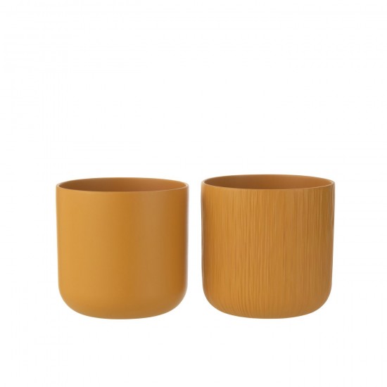 J Line Cachepot Gen Ceramique Ocre Extra Large L21xB21xH20 cm JLine 53275 by Jolipa 53275 Assortiment de 2 pcs.