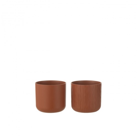 J Line Cachepot Gen Ceramique Marron Small L14xB14xH13 cm JLine 53286 by Jolipa 53286 Assortiment de 2 pcs.