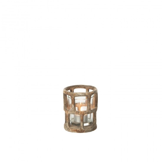 J Line Photophore Antique Polyresine Verre Small L10xB10xH12 cm JLine 53362 by Jolipa 53362.