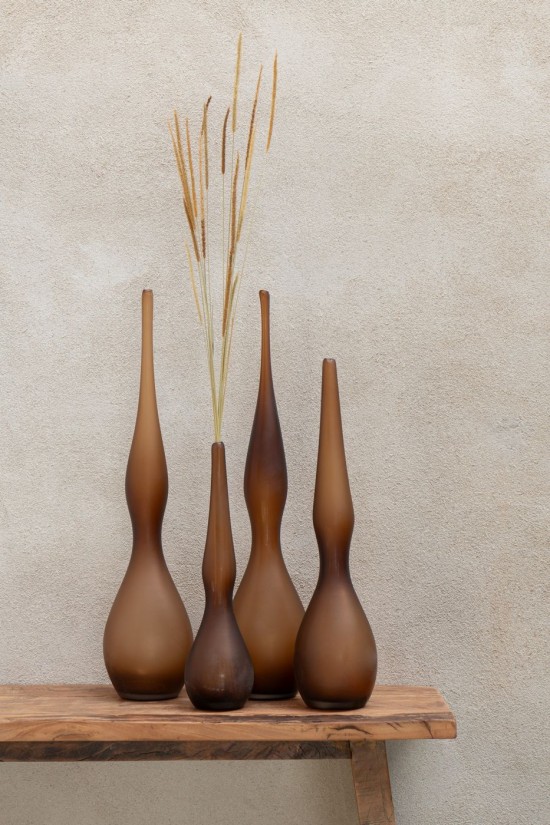 Jolipa Set 3 Vase Yoko Courbe Flute Verre Marron.