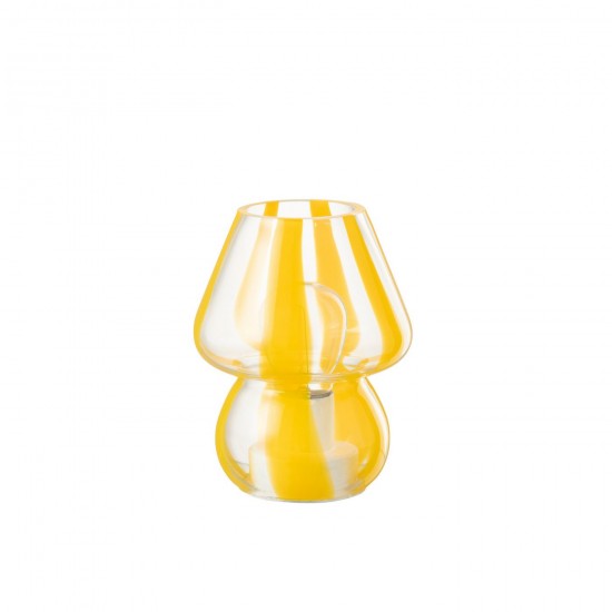 J Line Lampe Rayures Verre Transparent Jaune Small L11xB11xH15 cm JLine 53484 by Jolipa 53484.