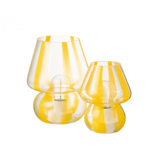 Jolipa Lampe Rayures Verre Transparent Jaune Large.