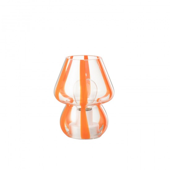 J Line Lampe Rayures Verre Transparent Orange Small L11xB11xH15 cm JLine 53488 by Jolipa 53488.