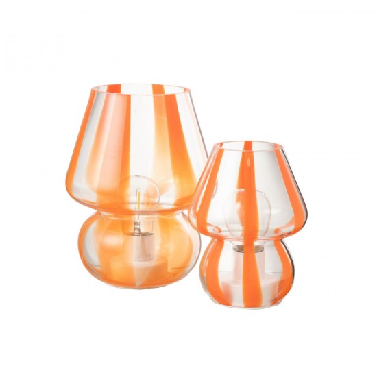 Jolipa Lampe Rayures Verre Transparent Orange Large.