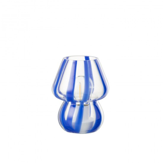 J Line Lampe Rayures Verre Transparent Bleu Small L11xB11xH15 cm JLine 53492 by Jolipa 53492.