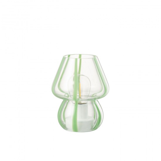 J Line Lampe Rayures Verre Transparent Vert Small L11xB11xH15 cm JLine 53496 by Jolipa 53496.
