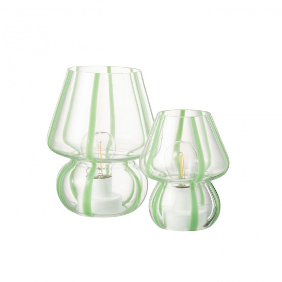 Jolipa Lampe Rayures Verre Transparent Vert Large.