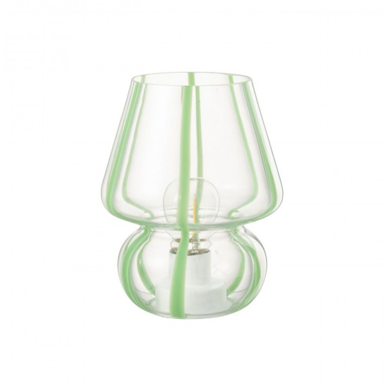 J Line Lampe Rayures Verre Transparent Vert Large L15xB15xH19 cm JLine 53497 by Jolipa 53497.