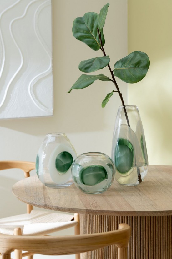 Jolipa Vase Livy Verre Vert Blanc Transparent Small.
