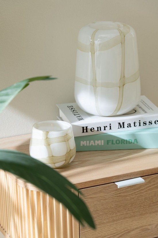 Jolipa Photophore Fuzzy Verre Blanc Vert.