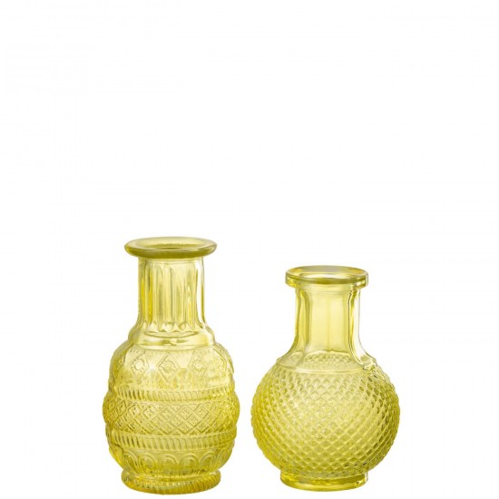 J Line Vase Kano Verre Jaune L8xB8xH14 cm JLine 53625 by Jolipa 53625 Assortiment de 2 pcs.