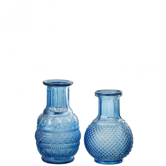 J Line Vase Kano Verre Bleu L8xB8xH14 cm JLine 53627 by Jolipa 53627 Assortiment de 2 pcs.