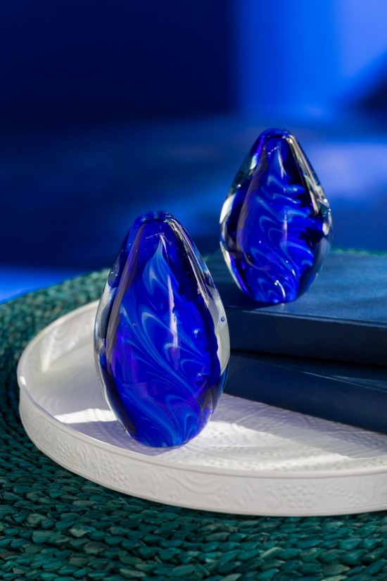 Jolipa Presse Papier Polypus Oval Verre Transparent Bleu Small.