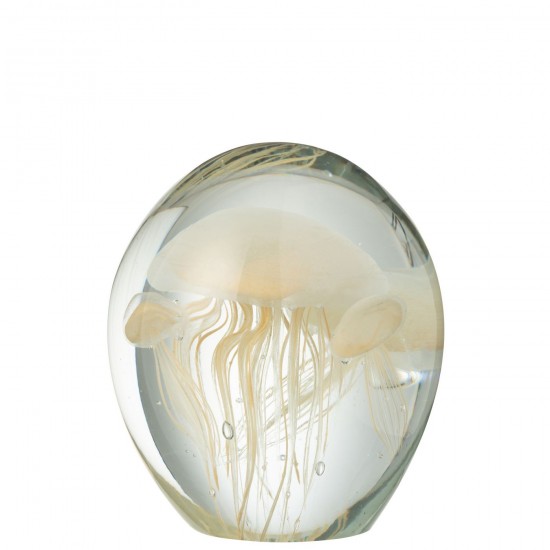 J Line Presse Papier Calypso Verre Transparent Beige Large L13xB13xH16 cm JLine 53672 by Jolipa 53672.