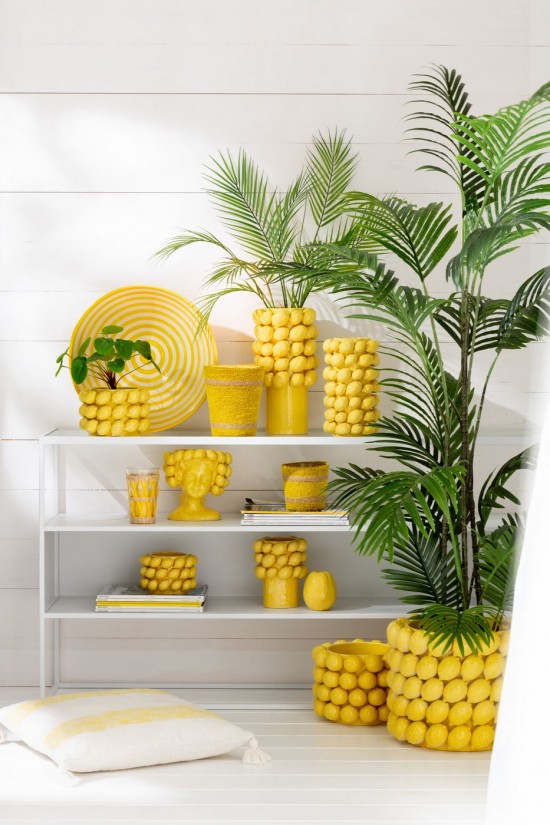 Jolipa Cachepot Citrons Ceramique Jaune Extra Large.