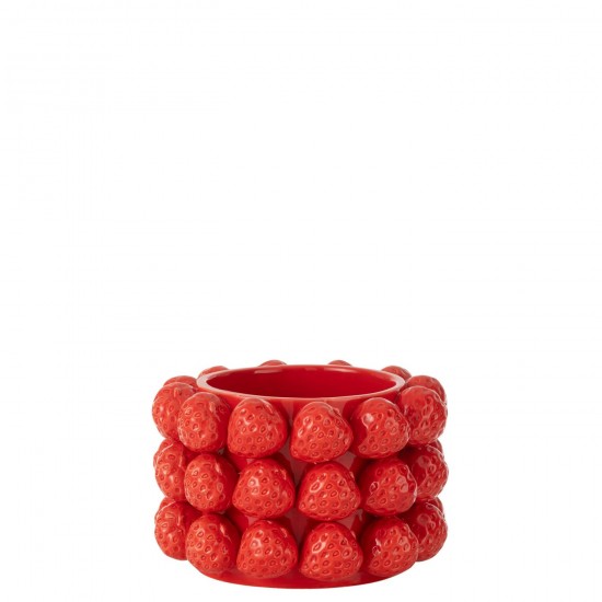 J Line Cachepot Fraises Ceramique Reouge Medium L20xB20xH13 cm JLine 53709 by Jolipa 53709.