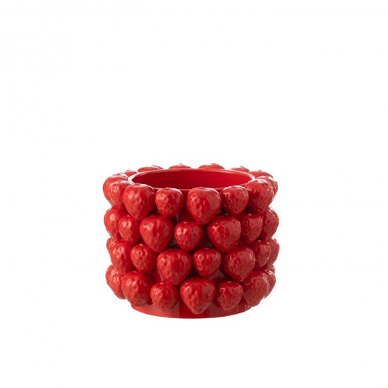 J Line Cachepot Fraises Ceramique Rouge Large L25xB25xH19 cm JLine 53710 by Jolipa 53710.