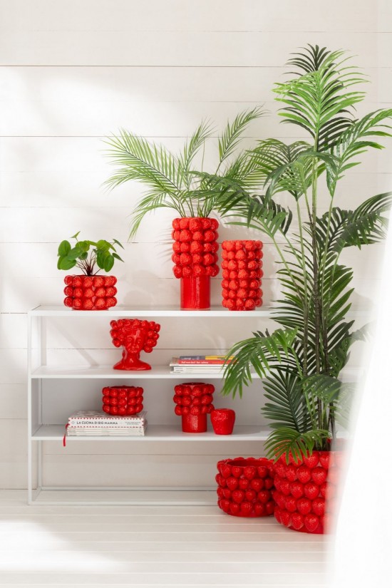 Jolipa Vase Fraises Cover Ceramique Rouge.