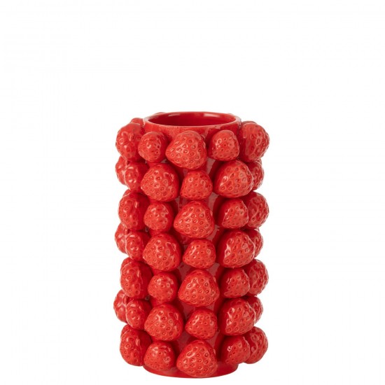 J Line Vase Fraises Cover Ceramique Rouge L15xB15xH27 cm JLine 53712 by Jolipa 53712.