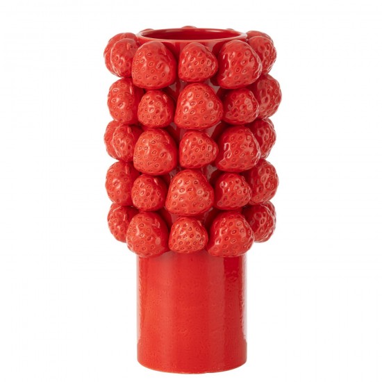 J Line Vase Fraises Ceramique Rouge Large L19xB19xH35 cm JLine 53714 by Jolipa 53714.