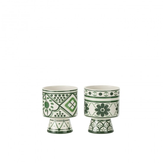 J Line Cachepot Rhodes Ceramique Vert Small L11xB11xH14 cm JLine 53718 by Jolipa 53718 Assortiment de 2 pcs.