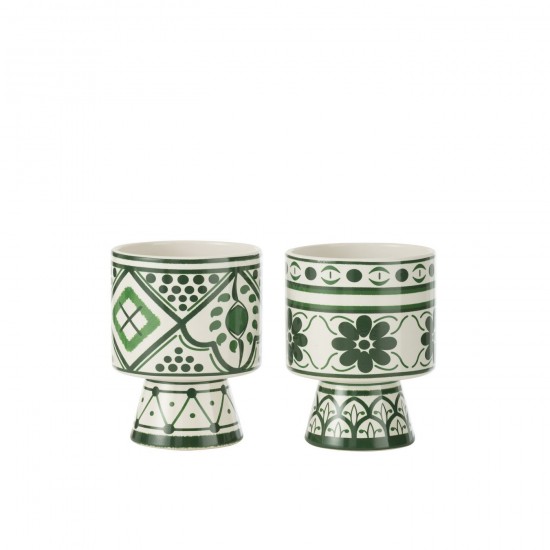 J Line Cachepot Rhodes Ceramique Vert Medium L14xB14xH17 cm JLine 53719 by Jolipa 53719 Assortiment de 2 pcs.