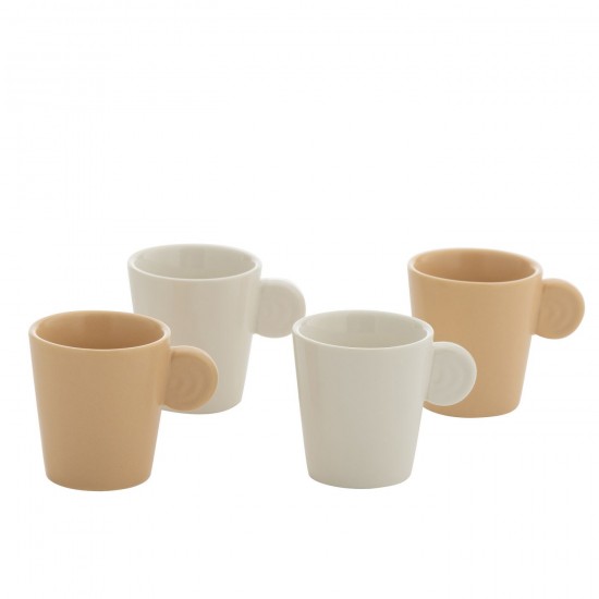 J Line Boite 4 Tasse Ceramique Creme Blanc L7xB7xH9 cm JLine 53833 by Jolipa 53833.