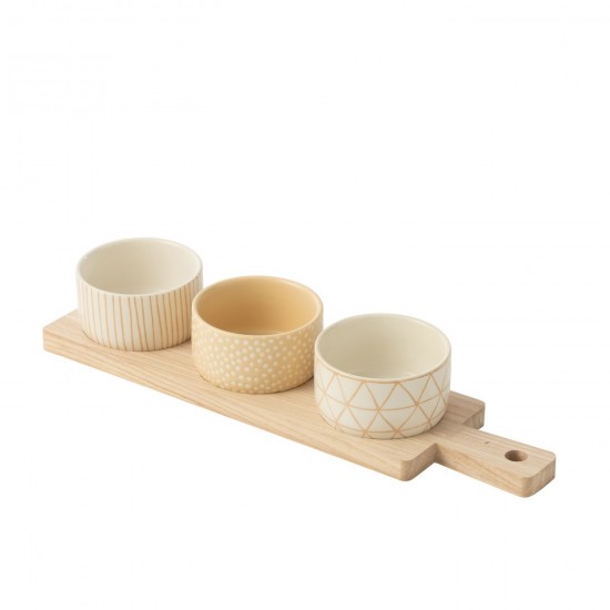 J Line Service A Tapas 3 Sets+ Plateau Bois Boite Creme Blanc L39xB10xH6 cm JLine 53835 by Jolipa 53835.