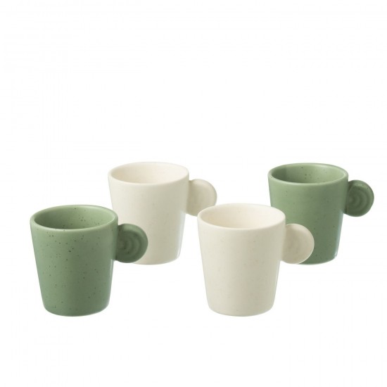 J Line Boite 4 Tasses A Cafe Anse Ceramique Vert Blanc L8xB6xH7 cm JLine 53840 by Jolipa 53840.