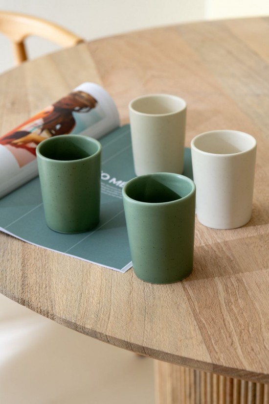 Jolipa Boite 4 Tasses Ceramique Vert Blanc.