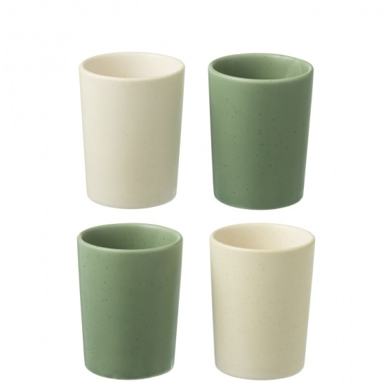 J Line Boite 4 Tasses Ceramique Vert Blanc L7xB7xH9 cm JLine 53841 by Jolipa 53841.