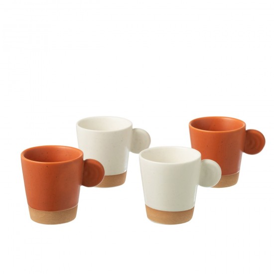 J Line Boite 4 Tasse A Cafe Anse Ceramique Orange Blanc L8xB6xH7 cm JLine 53847 by Jolipa 53847.