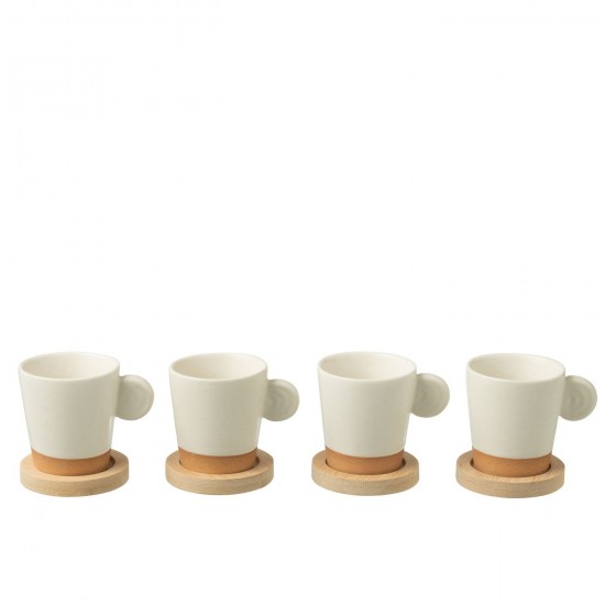 J-Line J Line tasses de cafe Jolipa Boite 4 Tasses A Cafe Base Bambou Ceramique Blanc Naturel.