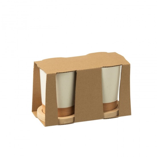 J-Line J Line tasses de cafe Jolipa Boite 2 Tasses Base Bambou Ceramique Blanc Naturel.