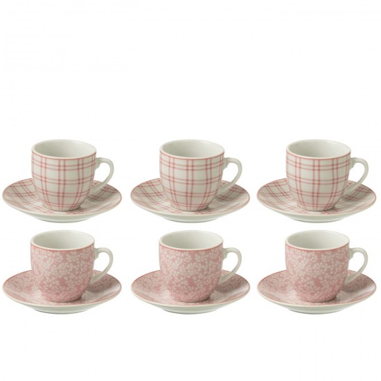 J Line Boite 6 Tasses + Sous Tasses Ceramique Rose L5xB3xH6 cm JLine 53889 by Jolipa 53889.