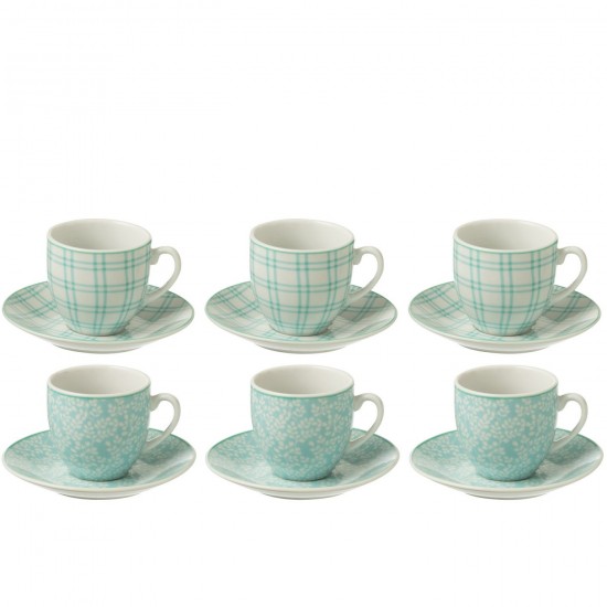 J Line Boite 6 Tasses + Sous Tasses Ceramique Bleu L5xB3xH6 cm JLine 53893 by Jolipa 53893.