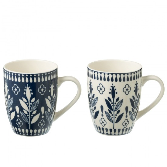J Line Boite 2 Mugs Feuilles Ceramique Bleu Fonce L8xB5xH10 cm JLine 53896 by Jolipa 53896.