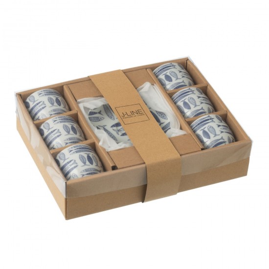 J-Line J Line tasses de cafe Jolipa Boite 6 Tasses Sous Tasses Poisson Ceramique Bleu Fonc.